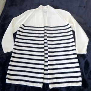 J.JILL Cozy Open Front Striped Long Line Cardigan Size XL Navy Nautical Stripe